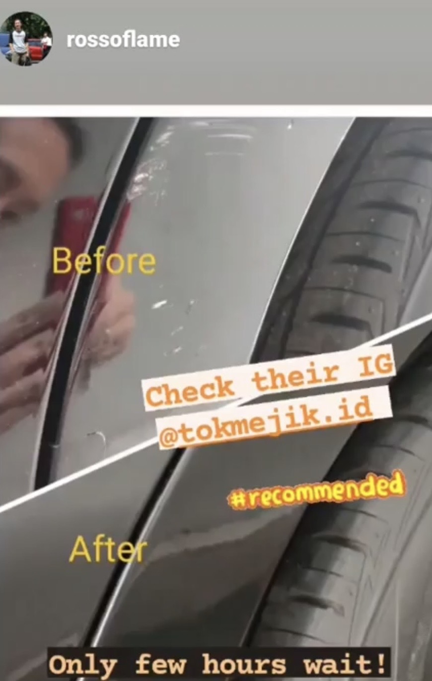 Instagram Story customer Tokmejik showing before and after repaint result